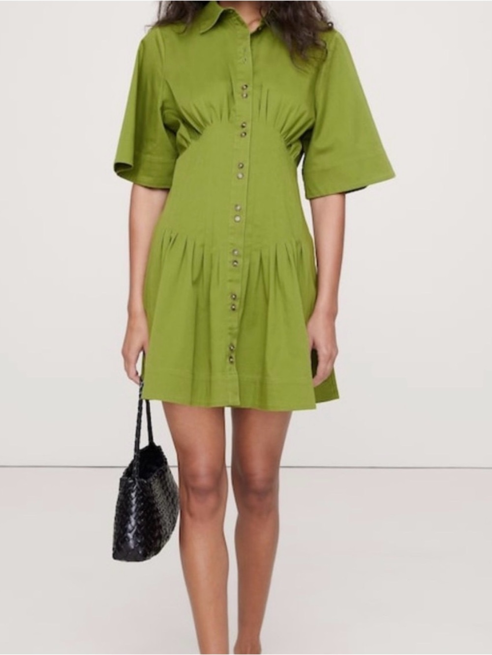 Banana Republic Olive Green Button-Front Collared Mini Dress